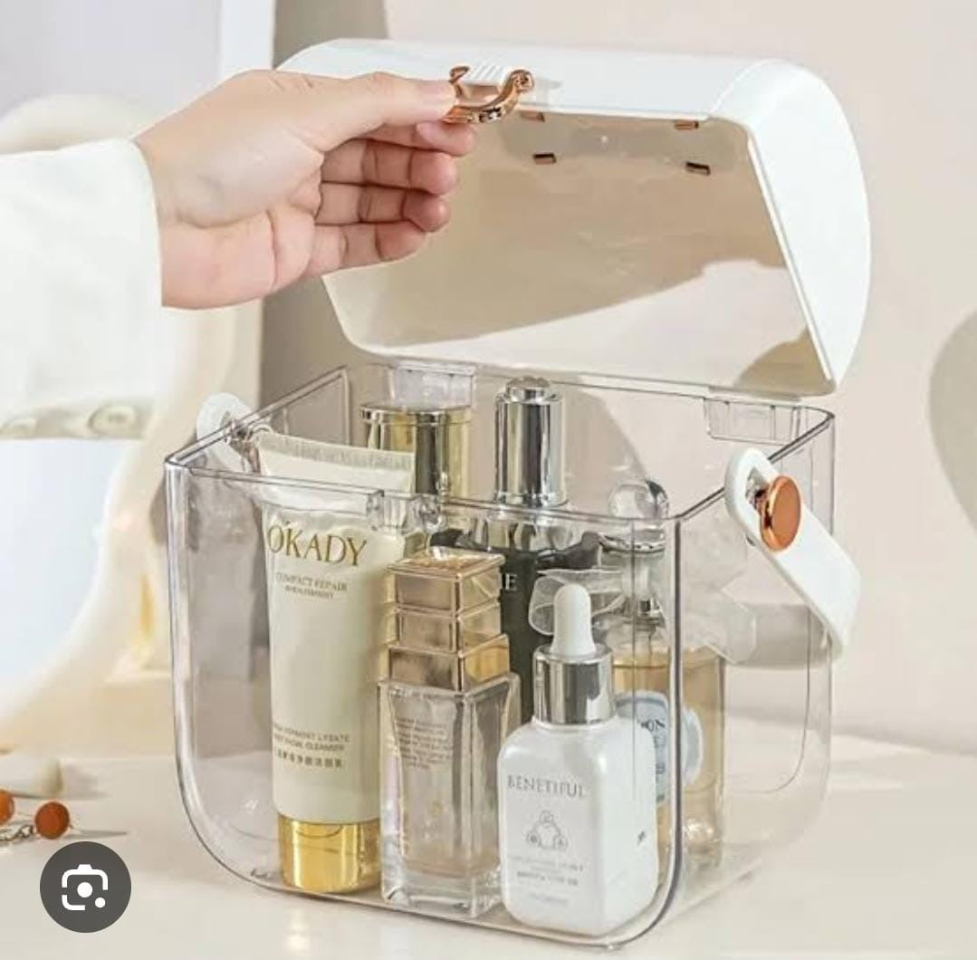 Premium Makeup Storage Case with Handle – Clear Vanity Organizer