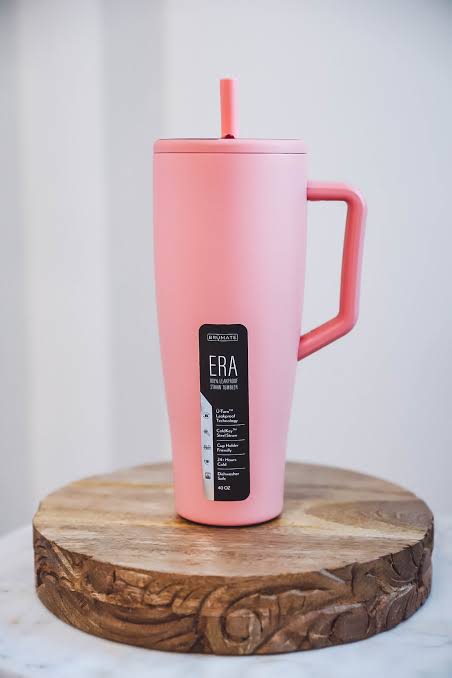 BrüMate Era 40 oz Tumbler with Handle and Straw | 100% Leakproof Insulated Tumbler with Lid and Straw | Made of Stainless Steel | Cup Holder Friendly Base | 40oz (Guava)