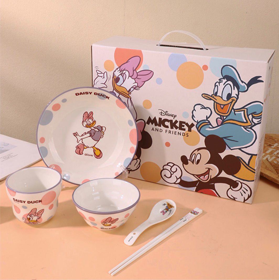 Disney Daisy Duck 6-Piece Ceramic Dining Set – Mickey & Friends Edition Tableware with Decorative Gift Box