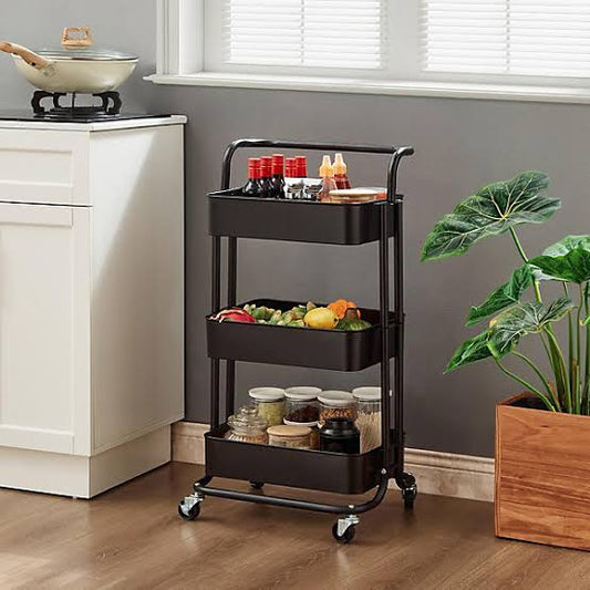 3-Tier Metal Rolling Kitchen Trolley Cart with Wheels – Multipurpose Storage Organizer