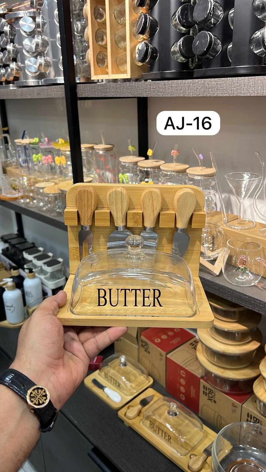 Bamboo Butter Dish and Lid Wooden Serving Tray with Glass Cover