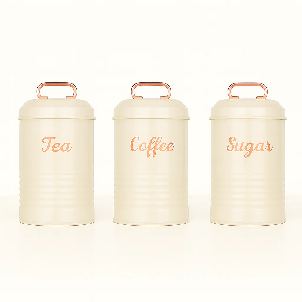 Vintage Metal Canister 3Pcs Set | Cream