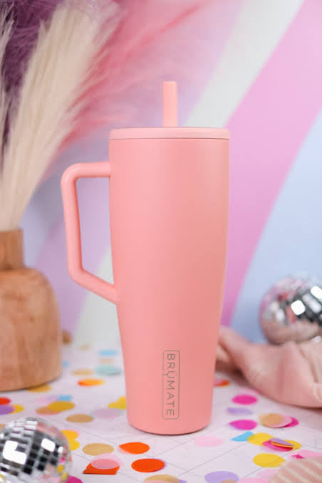 BrüMate Era 40 oz Tumbler with Handle and Straw | 100% Leakproof Insulated Tumbler with Lid and Straw | Made of Stainless Steel | Cup Holder Friendly Base | 40oz (Guava)