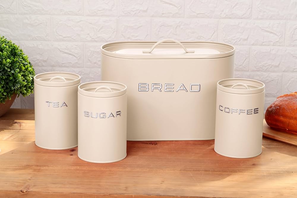 Royal Homeware 4pc Enzo Breadbin & Canister Set (Cream)