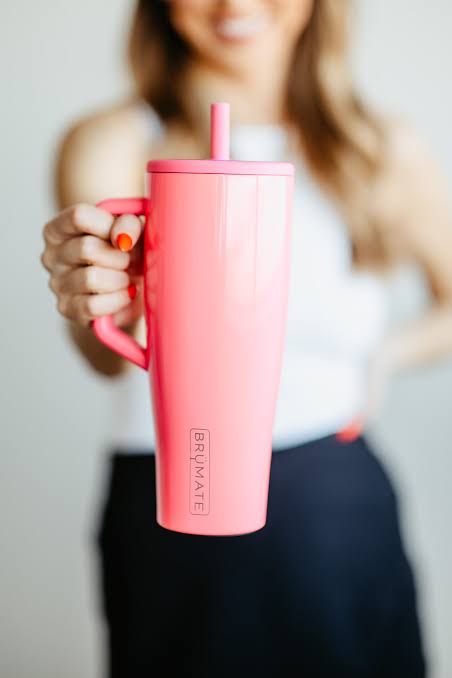 BrüMate Era 40 oz Tumbler with Handle and Straw | 100% Leakproof Insulated Tumbler with Lid and Straw | Made of Stainless Steel | Cup Holder Friendly Base | 40oz (Neon Pink)