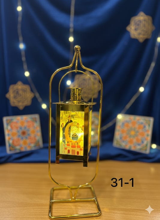 Elegant Gold Islamic Lantern Lamp for Ramadan Kareem Home Styling