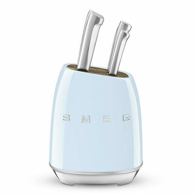 SMEG Block Knife Set Stainless Steel – 7-Piece Kitchen Knife Set - Pastel Blue