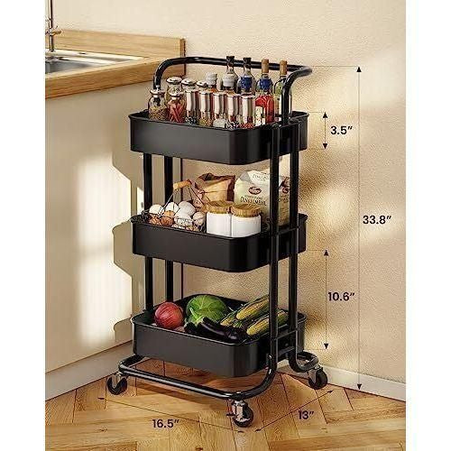 3-Tier Metal Rolling Kitchen Trolley Cart with Wheels – Multipurpose Storage Organizer