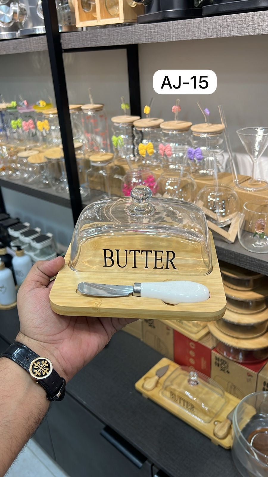Wooden Butter Dish with Glass Lid