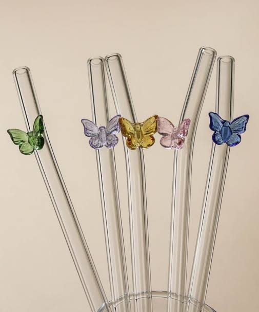 4-Piece Butterfly Design Reusable Glass Drinking Straws Set 🦋✨