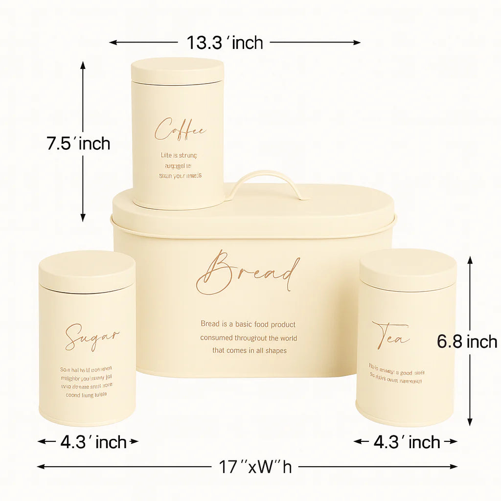 4-Piece Metal Bread Bin And Canister Set | Cream