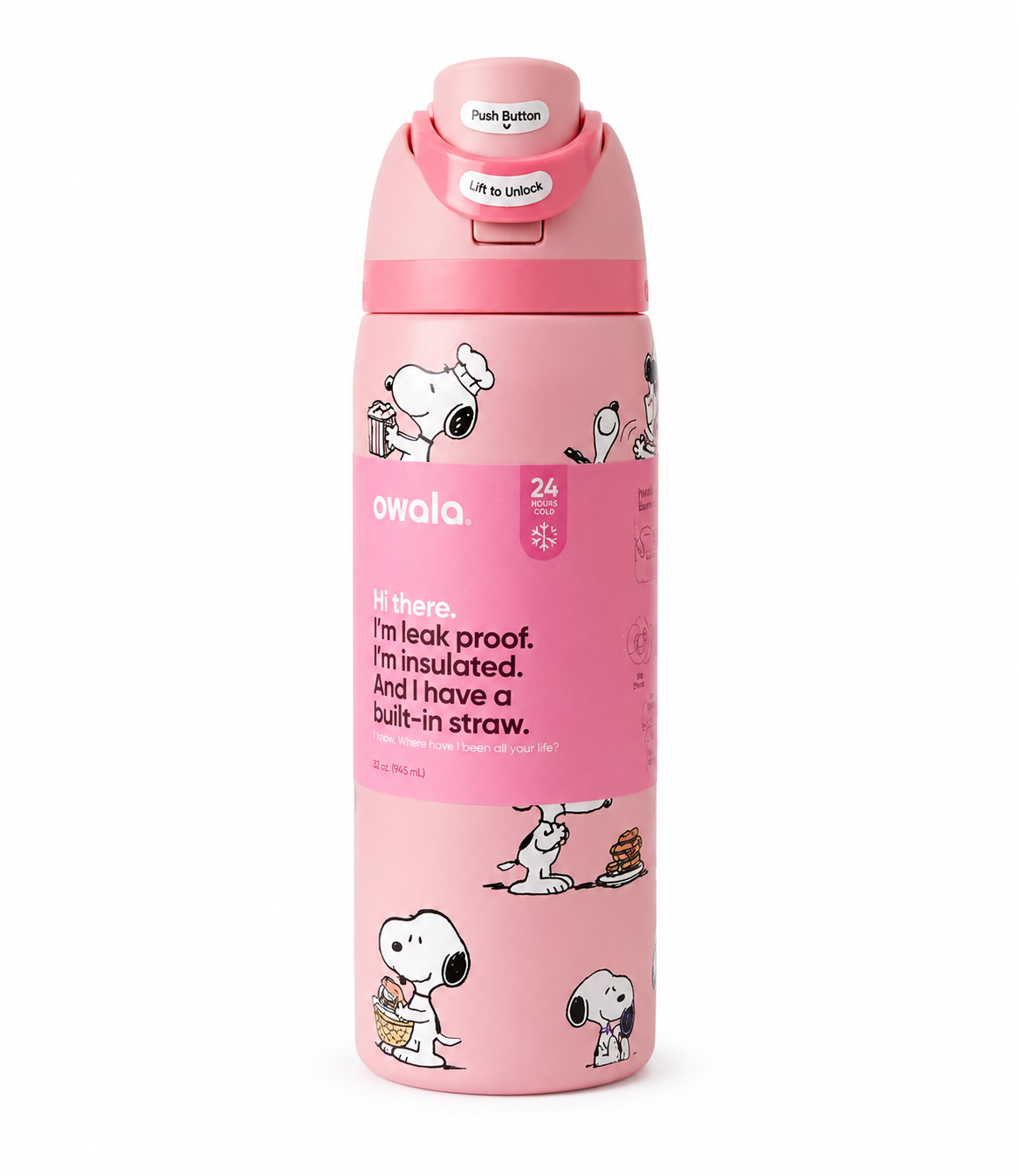 Owala FreeSip 32oz Snoopy & Peanuts Stainless Steel Insulated Water Bottle