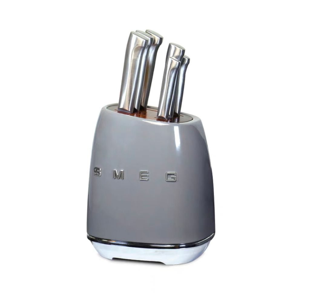 SMEG Block Knife Set Stainless Steel – 7-Piece Kitchen Knife Set - Grey