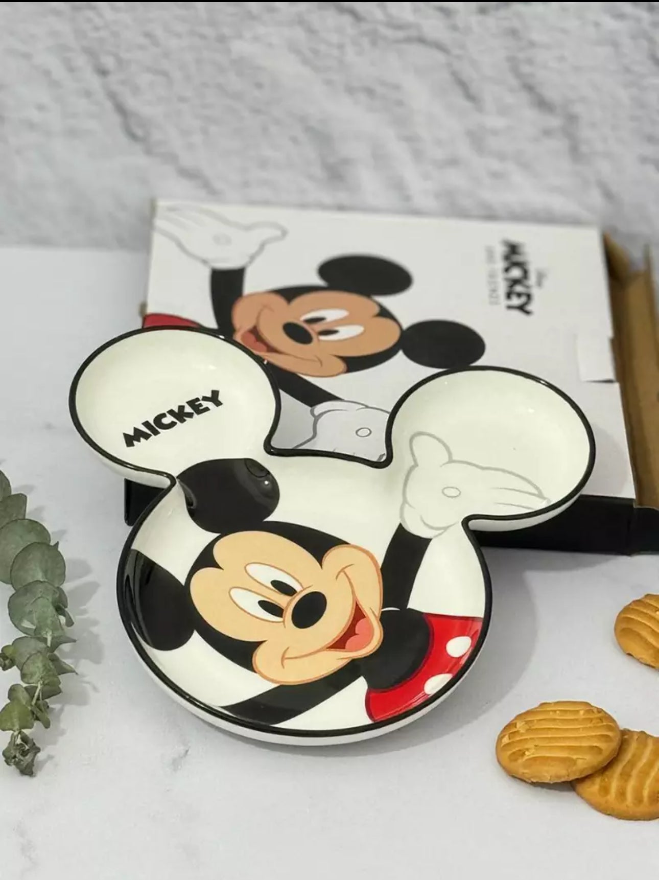 Disney Mickey Mouse Cartoon Cute Dinner Plate Home Breakfast Ceramics Creative Grid Plate Child Tableware