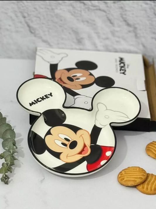 Disney Mickey Mouse Cartoon Cute Dinner Plate Home Breakfast Ceramics Creative Grid Plate Child Tableware
