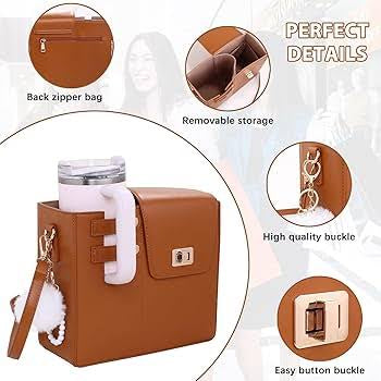 Crossbody Water Cup Storage Bag, Outdoor Water Bottle Carrier Bag With Storage Pocket, Tumbler Carrier Office Bag For Girls (Stanley Quencher Purse)