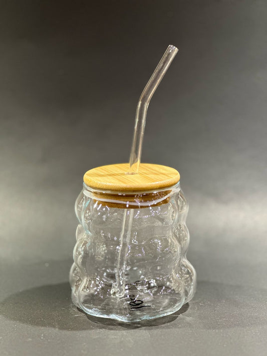 Bubble Ice Tea Glass With Lid & Straw 450Ml