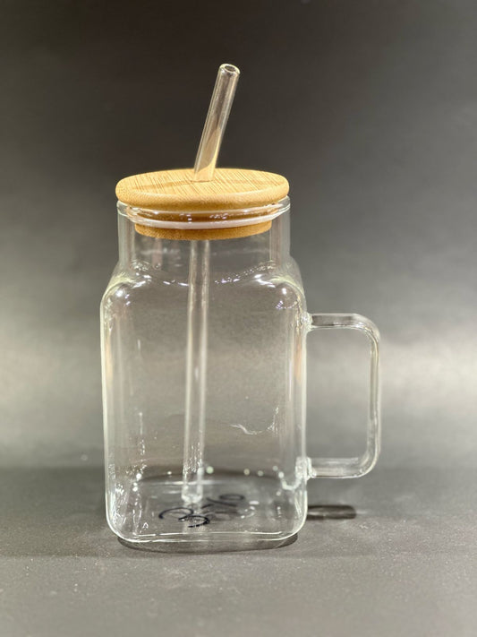 Handle Ice Tea Glass With Lid & Straw 600Ml