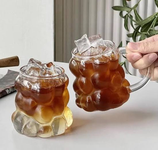 Ice coffee cup with a glass straw,Grape Shaped Mug, Bubble Glass Coffee Cup with Handle, Heat Resistant Clear Coffee Cups, Summer Winter Drinkware, Transparent Water Cup for Home Kitchen 350ml
