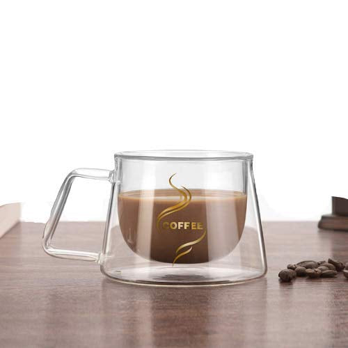 Espresso Cups, Double Wall Insulated Glasses Cup, Clear Glass Coffee Mugs with Handle 150Ml