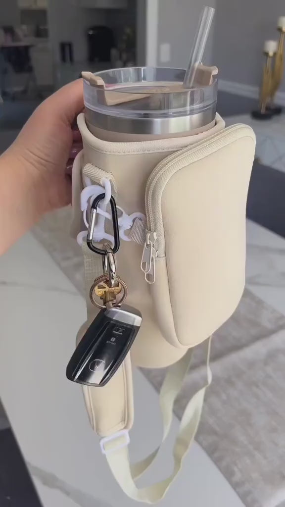 Stanley Bottle Carrier Bag with Phone Pocket Compatible- Fits Stanley 40 oz Tumbler Neoprene Water Bottle Holder Bag with Adjustable Strap Ball Bag for Stanley Cup Accessories