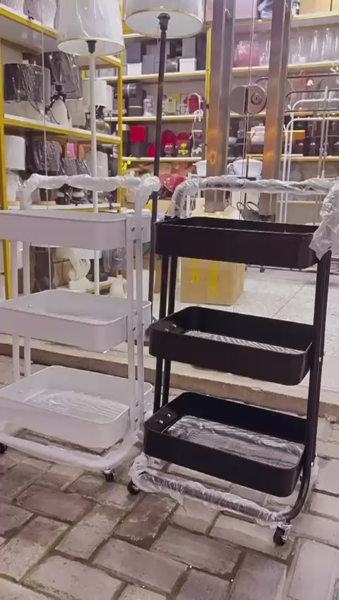 3-Tier Metal Rolling Kitchen Trolley Cart with Wheels – Multipurpose Storage Organizer