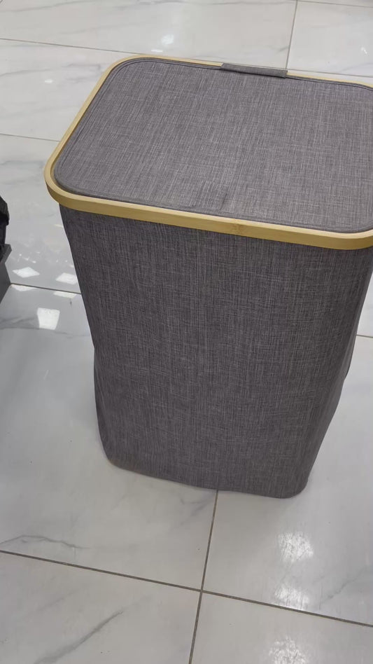 Wooden Laundry Hamper/Basket With Lid, Bathroom Tall Laundry Bin, 27.8in (H) X 17.7in (W), Grey, AY-8