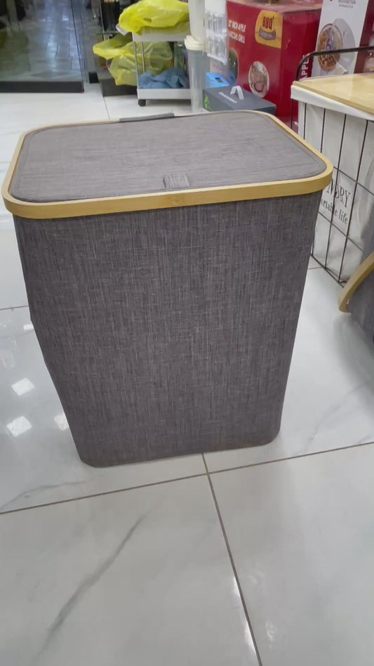 Wooden Laundry Hamper/Basket With Lid, Bathroom Tall Laundry Bin, 19.7in (H) X 15in (W) X 11in (D), Grey, AY-5